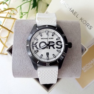 (ผ่อน0%) นาฬิกา Michael Kors MK8893 Layton Three-Hand Date White Silicone Watch หน้าปัดขาว 44มม. สายซิลิโคนขาว