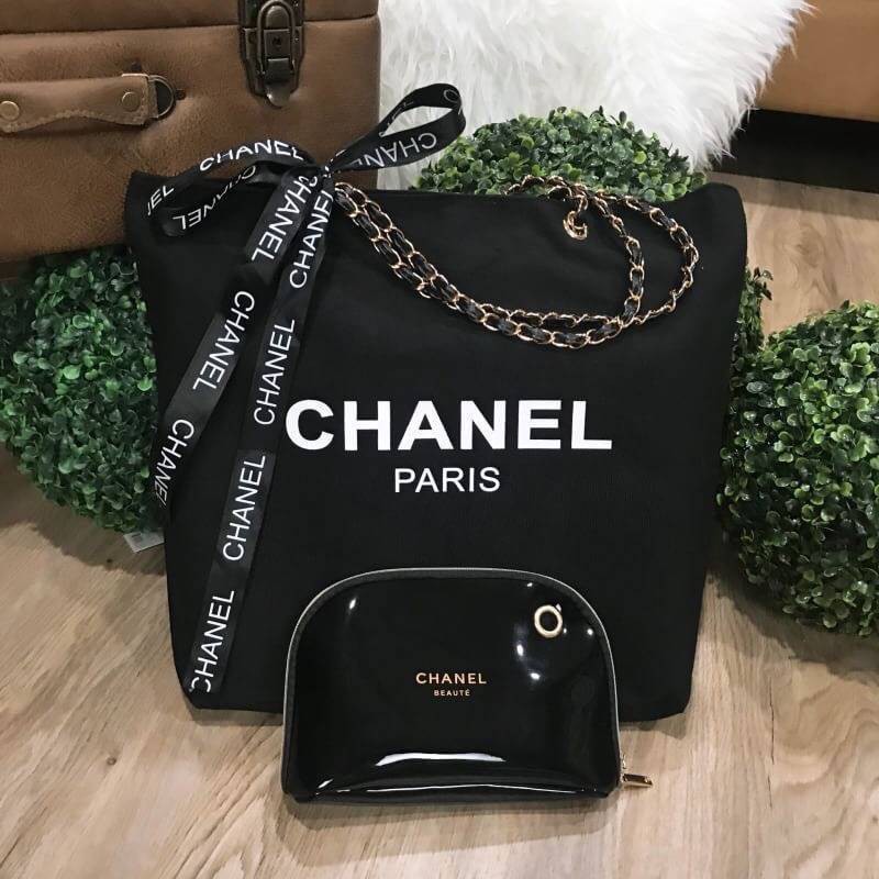 New Chanel Canvas Shopping Bag With Pouch Gift With Purchase (GWP)