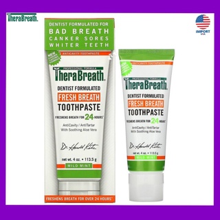 💜พร้อมส่ง🇺🇸Lotใหม่💜, TheraBreath, Fresh Breath Toothpaste, Mild Mint Flavor, 4 oz (113.5 g), ยาสีฟันระงับกลิ่นปาก