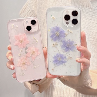 เคสโทรศัพท์มือถือ ลายดอกไม้แห้ง ประดับกลิตเตอร์ สําหรับ IPhone 13 12 11 Pro Xs Max 7 Plus X XR