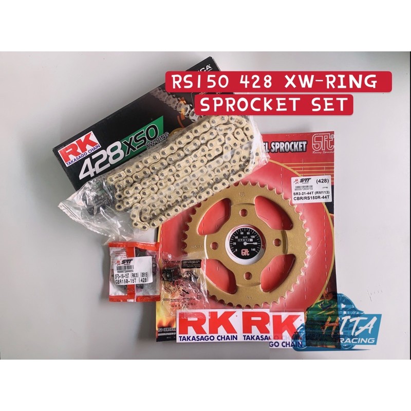 RK KLW XRING 428 RS150 RSX150 ชุดหมุนหู XW-RING CHAIN RK GOLD HARDEN STEEL