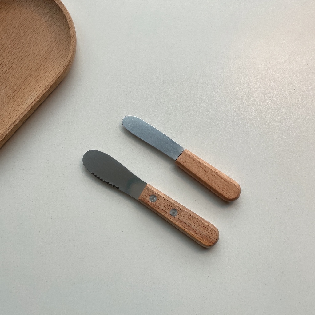HERA🧈สไตล์เกาหลี เนย มีด สแตนเลส มินิมอล ด้ามไม้ ช้อนส้อม Butter Knife Cheese Cutter Stainless Steel Wooden Handle Cutlery
