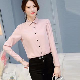 เสื้อยืด เสื้อเบลาส์ แขนยาว ผ้าชีฟอง แบบเข้ารูป สําหรับผู้หญิง
