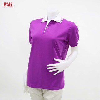 เสื้อโปโล สีม่วง ปกขาว PK084  - Polomaker