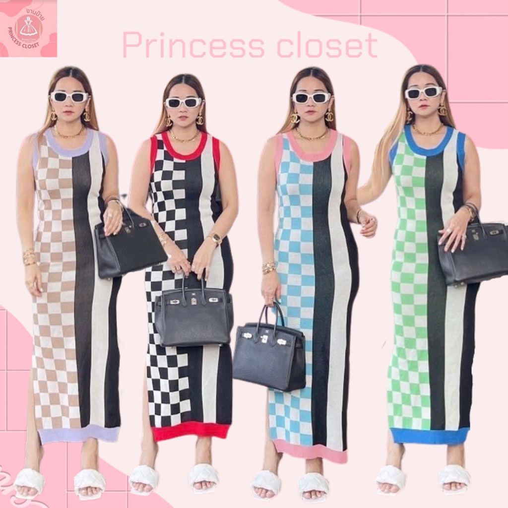 bybeyond เดรสไหมพรมลายหมากรุกครึ่งตัว แขนกุด คอกลม เสื้อผ้าแฟชั่นฟรี ...