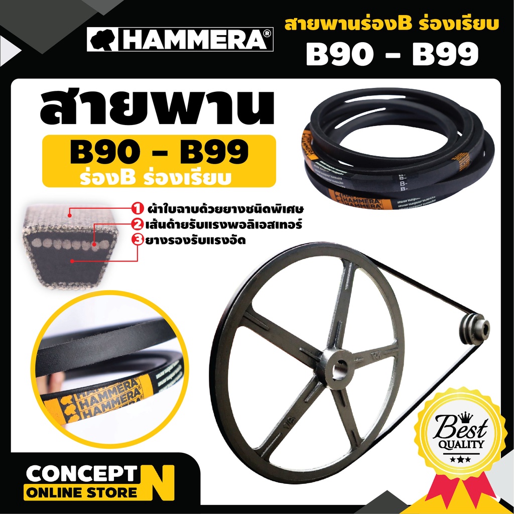 สายพาน HAMMERA แท้100% ร่อง B90 B91 B92 B93 B94 B95 B96 B97 B98 B99 สายพานร่อง สายพานการเกษตร สายพานอุตสาหกรรม นาสวนไร่