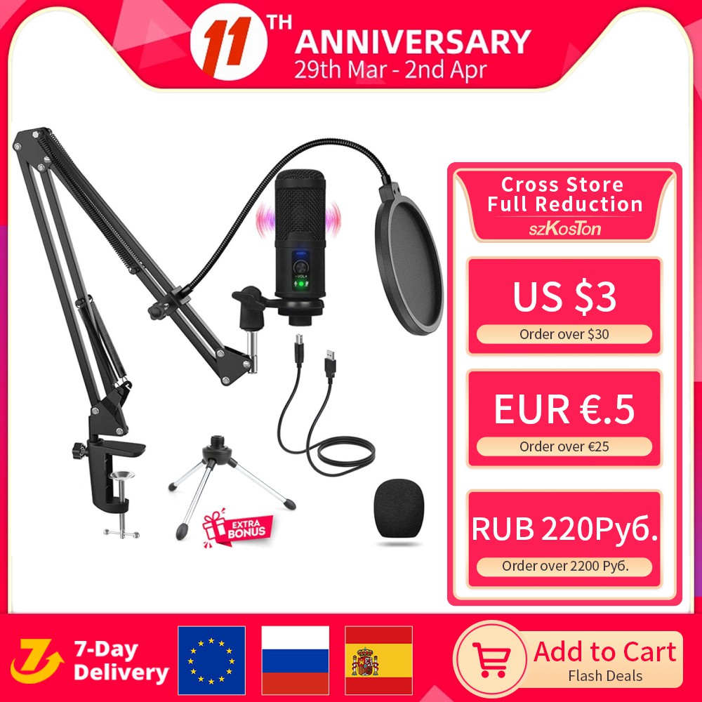 Condenser Microphone for PC Computer Streaming studio USB Microphone