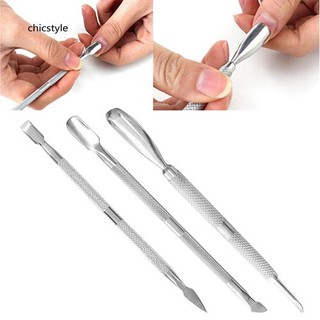 CCS_3 Pcs Stainless Steel Cuticle Tools Spoon Pusher Remover Manicure Pedicure Set