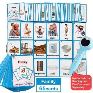 64Pcs/Set บ้าน อังกฤษ แฟลชการ์ด flashcard House English Flash Card เด็ก แฟลชการ์ด ของเล่นเพื่อการศึกษา Smart Reading Pen