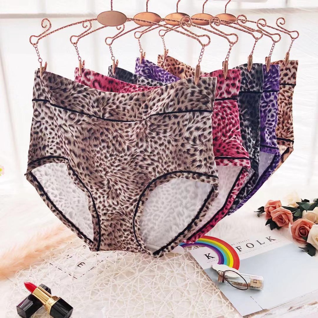 4pcs Plus ขนาดผู้หญิง Push Up Panty คอลลาเจนเสือดาวพิมพ์สูงเอวชุดชั้นในกางเกง L-XXXL Plus ขนาดกางเกง