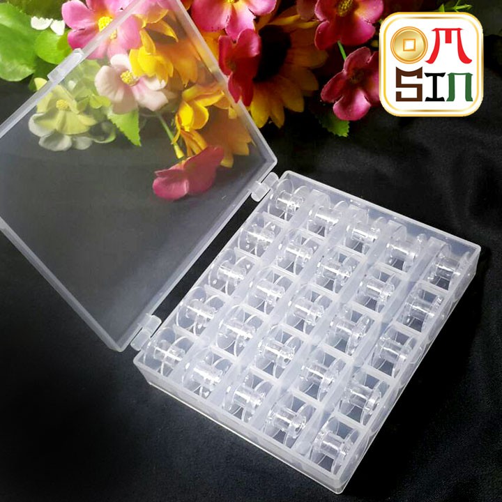 omsin กล่องใส่กระสวยพลาสติก 1 กล่อง แถมกระสวยพลาสติก 25 อัน สำหรับจักร Elvira, Singer, brother, Jano