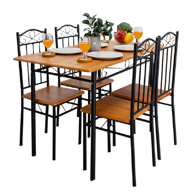[1679.- 2022MALL715NW] HomeHuk ชุดโต๊ะกินข้าว พร้อมเก้าอี้ 4 ที่นั่ง โครงเหล็ก 110x70x75 cm หน้าโต๊ะท็อปไม้ MDF เคลือบปิดผิวพีวีซี ลายไม้ โต๊ะ โต๊ะกินข้าว โต๊ะอาหาร ชุดโต๊ะอาหาร เก้าอี้กินข้าว เก้าอี้ MDF Dining Table Set with 4 Chairs Beech