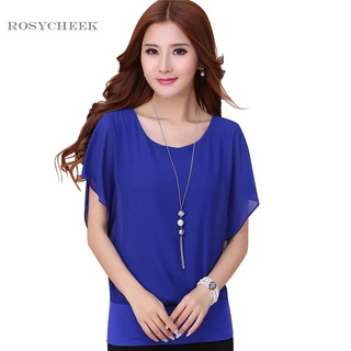 ♚Ro♚เสื้อชีฟอง แขนค้างคาว แต่งระบาย พลัสไซซ์ สีพื้น แฟชั่นฤดูร้อน สําหรับผู้หญิง