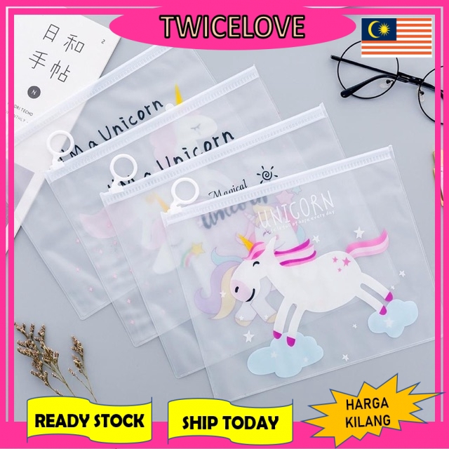 Twicelove Pink Leopard Unicorn Pencil Case Cosmetic Beg Tangan Wanita กระเป ๋ าใส