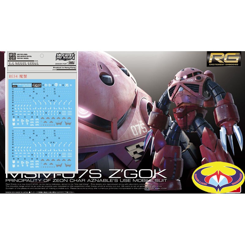 DALIN WATER DECAL สําหรับ RG34 RG CHARS ZGOK