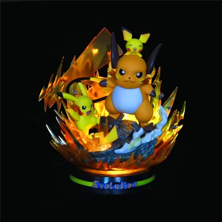 Pokemon Evolution Pikachu Raichu Pichu PVC รูปพร้อมฐาน LED Charizard Mew Two