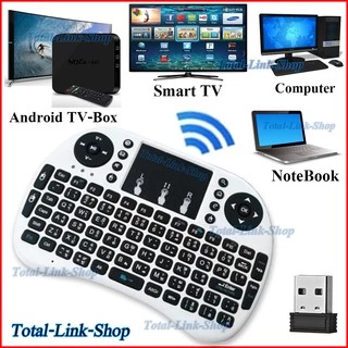 🌟 คีย์บอร์ดไร้สาย ใช้แบตชาร์จได้ แป้นพิมพ์ภาษาไทย มีทัชแพด ใช้กับ TV Box / Smart TV / Com *Min