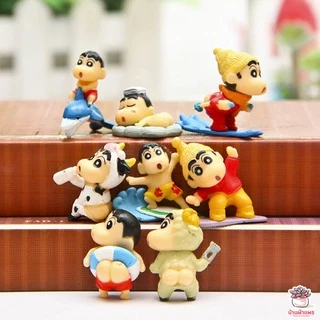 ชินจังเที่ยวทะเล [ เซต 8 ชิ้น ] ตุ๊กตาจิ๋ว โมเดลจิ๋ว แต่งสวน