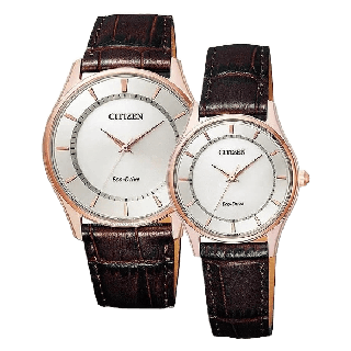 CITIZEN Eco-Drive BJ6483-01A / EM0403-02A Leather Watch ( นาฬิกาคู่พลังงานแสง )