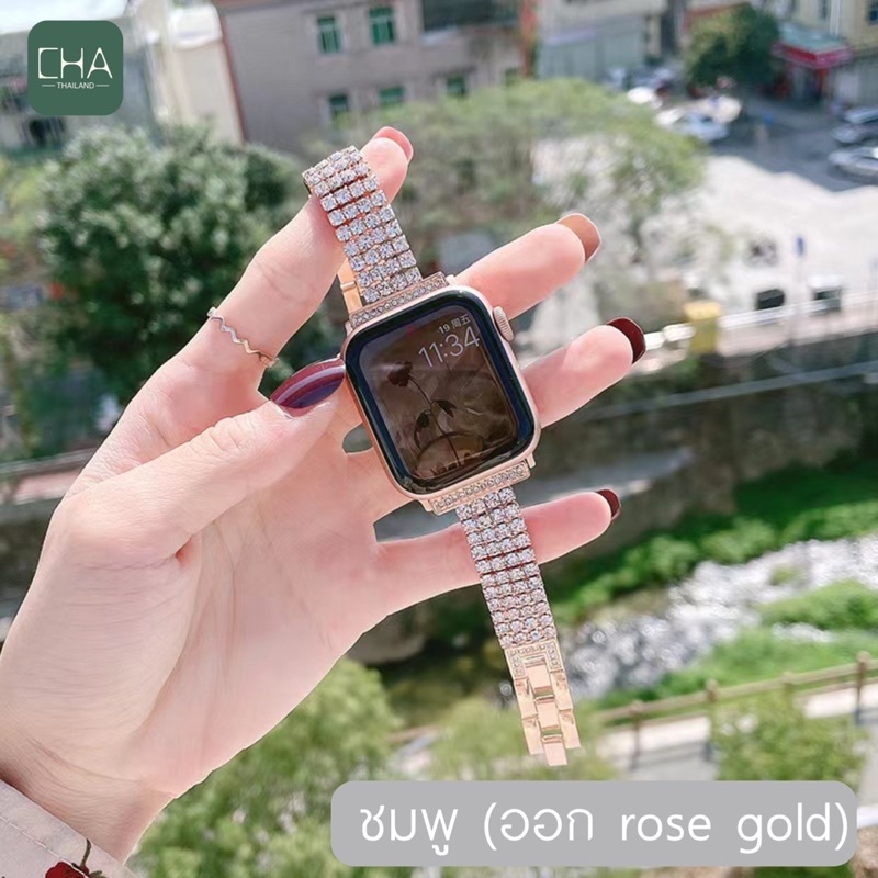 สาย นาฬิกา smart watch 11/10/9/8/7/se/6 สายและผู้หญิงสายเพชร 38/40/41/42/45/46/49มม.สร้อยข้อมือเพชรสแตนเลส สาย นาฬิกา