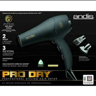 เครื่องเป่าผม  andis. รุ่น prodry สีดำเข้มไฟนอกมาพร้อมอุปกรณ์แปลงไฟฟ้า110โวลท์สินค้าแท้usa( มีสินค้าพร้อมส่ง)