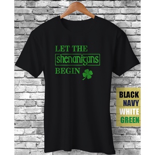 Tee เสื้อยืดสีขาวผู้ชาย - ให้ Shenanigans เริ่มต้น Shamrock ไอริชเซนต์แพทริกวันตลกเสื้อยืดของขวัญ