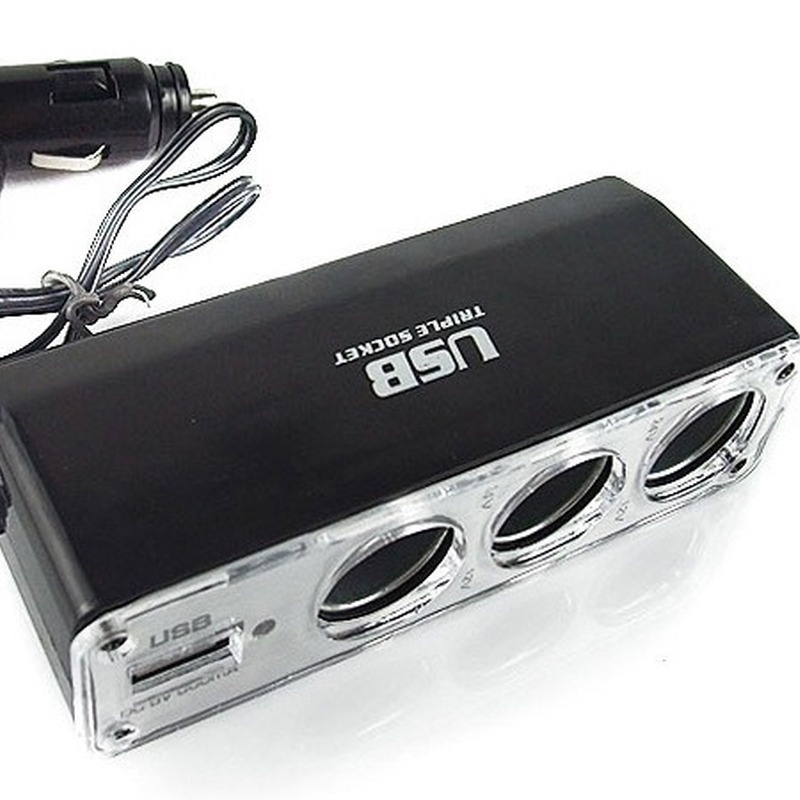 เต้ารับ3ทางแบบหลายช่อง ตัวแยกที่ชาร์จ USB ในรถยนต์ อะแดปเตอร์สามตัว DC 12V-24V พร้อมพอร์ต USB
