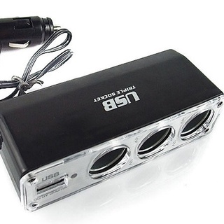 ขายดี อะแดปเตอร์ซ็อกเก็ตที่จุดบุหรี่ในรถยนต์ 3 ทาง USB DC 12V 24V พร้อมพอร์ต USB BX