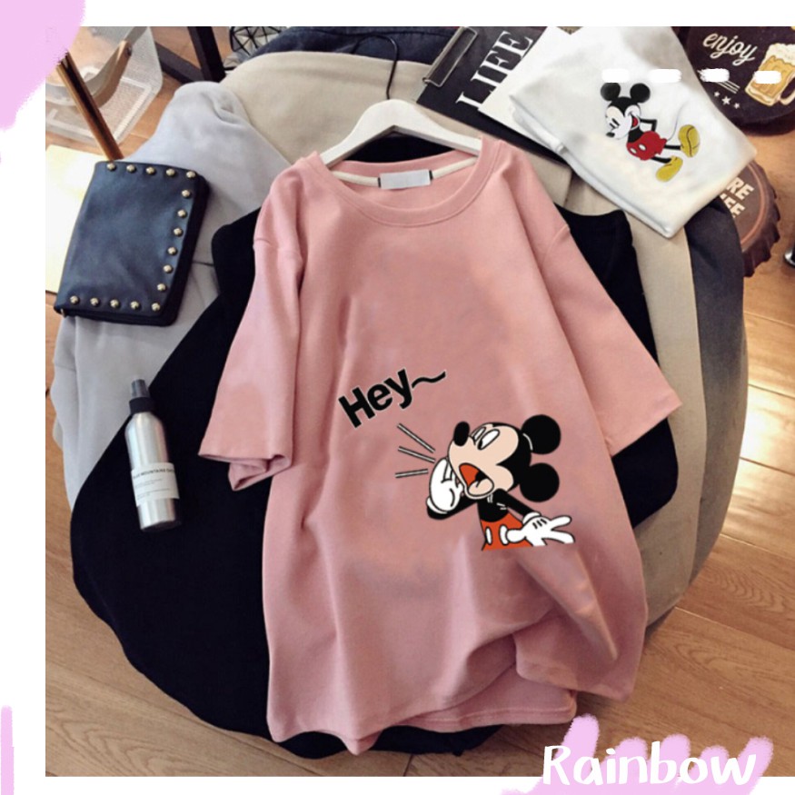 ถูกที่สุด เกาหลีใต้ รูปแบบใหม่ oversized เสื้อผ้าสาวอวบ ภาพการ์ตูน คอกลม แขนสั้น เสื้อยืด 8สี M-2XL