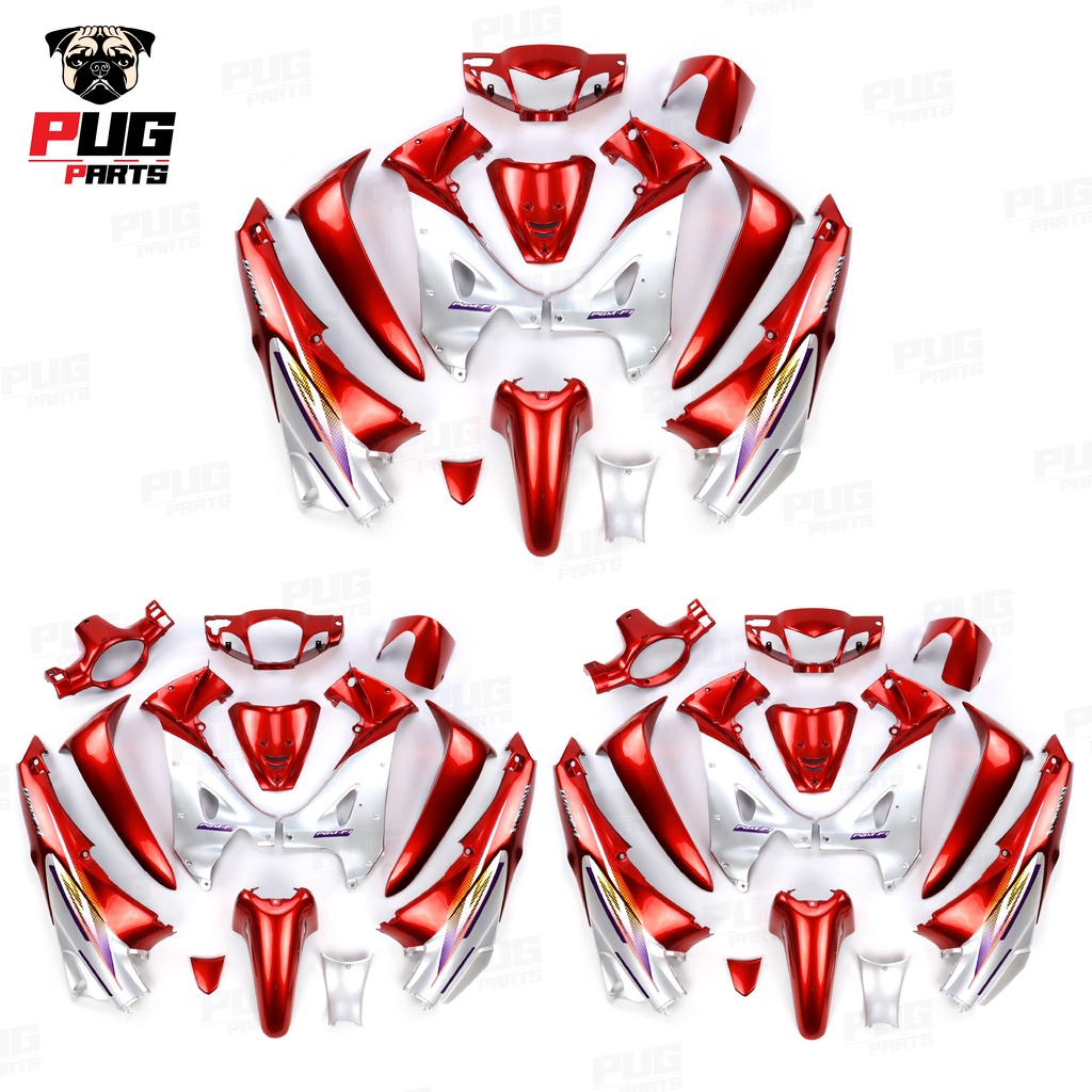 PUGParts ชุดสีwave125R หัวแหลม ชุดสีเวฟ125S หน้าแหลม Wave125S หัวเถิก (ชุด12/13ชิ้น) สีแดงแก้วตัดเทาบรอนช์