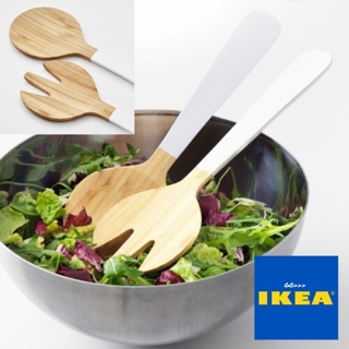 GO_IKEA {พร้อมส่ง+แท้💯%} ช้อน ส้อม ไม้ ikea อิเกีย GRIPANDE กรีปพันเด ช้อนส้อมคลุกสลัด 2 ชิ้น, ไม้ไผ่, ขาว, 31 ซม.