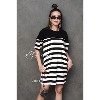 La Blanche et Noire STRipe DReSS•• เดรสลายขวาง แพทเทรินเบสิคเรียบง่าย ช่วงแขนสั้นน่ารัก เนื้อผ้าทอลายขวางขาวด