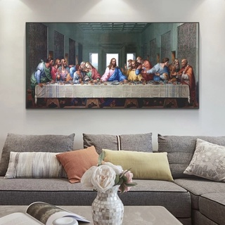 Leonardo Da Vinci-The Last Supper ภาพจิตรกรรมบนผ้าใบ ลายตัวอักษรพระเยซู สําหรับตกแต่งผนังบ้าน