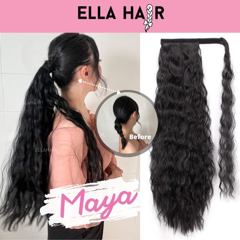 หางม้ารหัสMaya แฮร์พีชหางม้า สายฝ ตีนตุ๊ก แก ELLAHAIR wrap around ponytail 24นิ้ว ผมลอนมาม่าลอนเล็ก หยิก หนาพิเศษ150กรัม