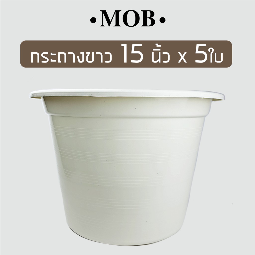 MOB กระถางต้นไม้ สีขาว 15 นิ้ว x 5 ใบ กระถาง ราคาถูก สำหรับปลูกต้นไม้ทั่วไป