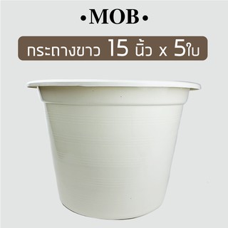 MOB กระถาง สีขาว สีครีม 15 นิ้ว x 5 ใบ กระถางขาว กระถางพลาสติก กระถางราคาถูกสำหรับปลูกต้นไม้ทั่วไป ใช้เป็นกระถางต้นไม้