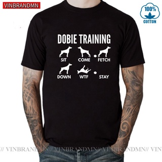 Vinbrandmn เสื้อยืดลําลอง ผ้าฝ้าย แขนสั้น คอกลม พิมพ์ลายกราฟฟิค Dobie Training Humor Doberman Pinscher Tricks น่ารัก สํา