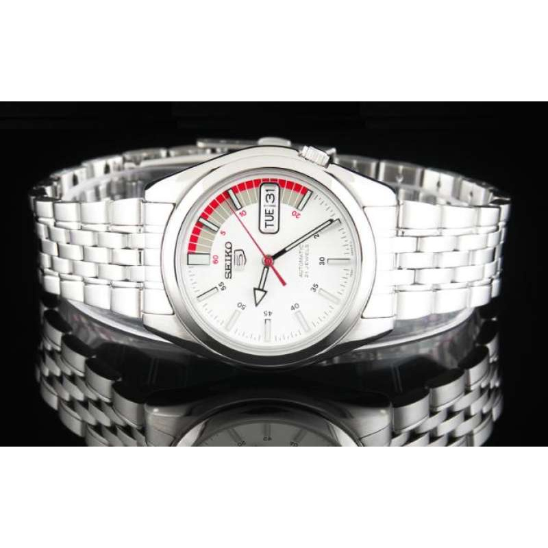 Win Watch Shop SEIKO 5 Automatic รุ่น SNK369K1 นาฬิกาข้อมือผู้ชายสายสแตนเลสหน้าปัดสีขาวแดงรับประกันศูนย์ 1 ปีเต็ม