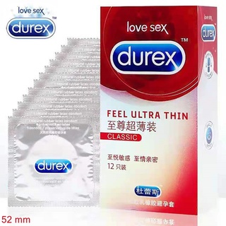 Durex ถุงยางอนามัย FEEL ULTRA THIN เอ็กซ์ตรีม สลิม แพ็ค ไซส์ 52  /1 กล่อง 12 ซอง