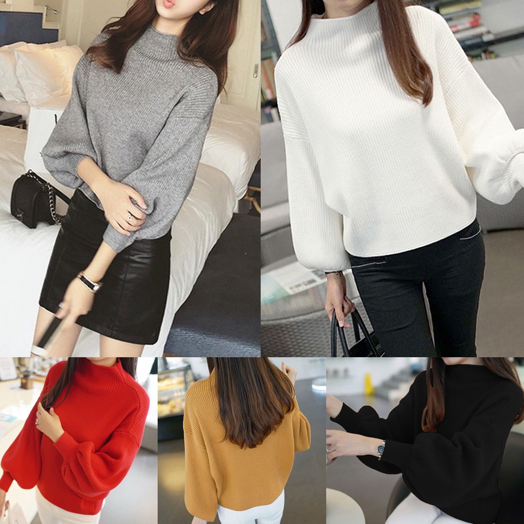 ส่งไว สต็อกไทย เสื้อไหมพรมคอสูง แขนยาวจั๊มพองๆ 5 สี ใส่สบาย