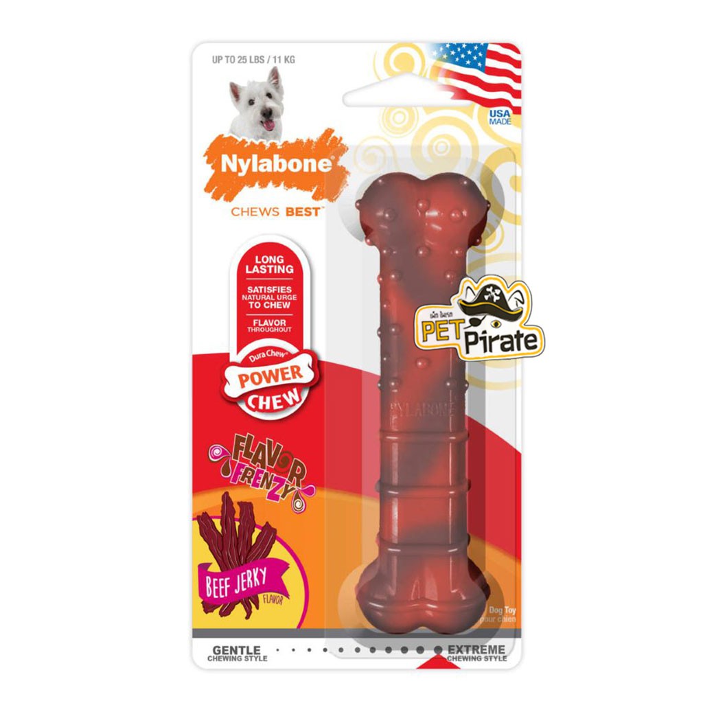 Nylabone ของเล่นยางกัดแทะขัดฟัน รสเนื้ออบแห้ง รูปทรงกระดูก สำหรับสุนัขสายแทะ ระดับรุนแรง ทำจากวัสดุไนล่อน มี 3 ขนาด
