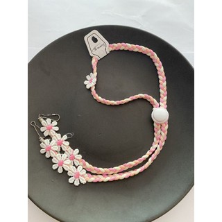 🪞พร้อมส่ง🪞สายคล้องแมสผู้ใหญ่ แบบเชือกสายถักเปีย ติดลายดอกไม้ ยาว 28" 🌼 หรือลูกปัด รอยยิ้ม 💓ลดราคาล้างสต๊อก💓🌟