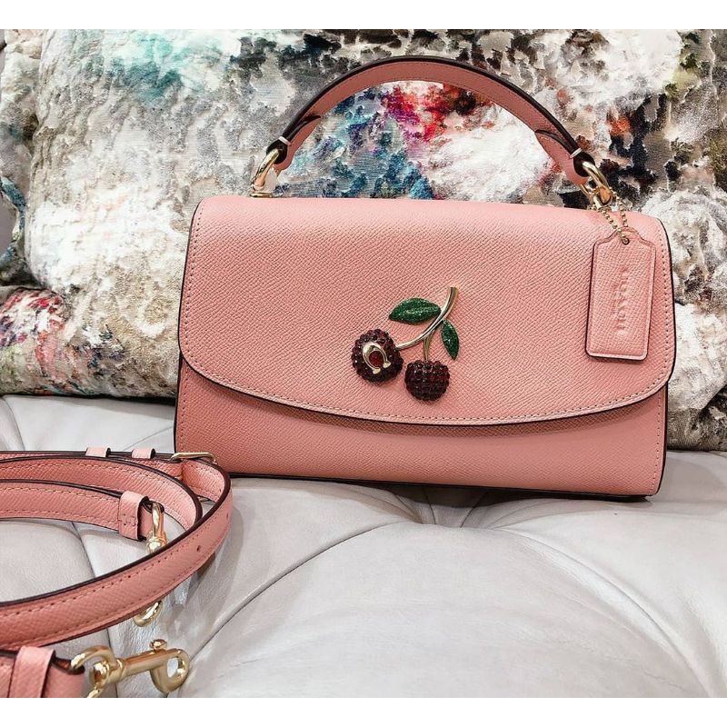 🎀 (สด-ผ่อน) กระเป๋าสะพาย สีชมพู COACH C1436 TILLY SATCHEL 23 WITH CHERRY IM/CANDY PINK