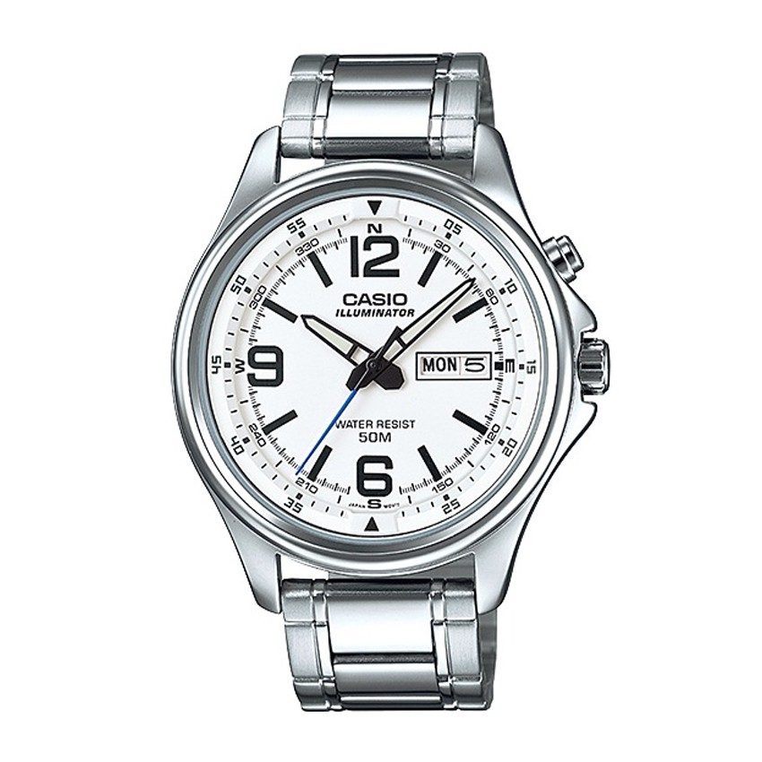 Casio Standard นาฬิกาข้อมือสุภาพบุรุษ สายสแตนเลส รุ่น MTP-E201D-7BVDF - Silver