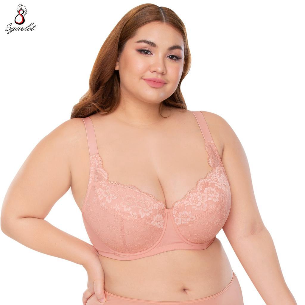 Sgarlet เสื้อในไซส์ใหญ่มีโครง เก็บทรงคัพ โอบกระชับรอบตัว ผ้าลูกไม้ สีโอลด์โรส/ดำ MB1737