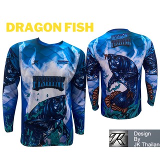 JK Thailand เสื้อตกปลาคอกลมแขนยาว DRAGON FISH  ป้องกันรังสี UV 80% แห้งเร็ว