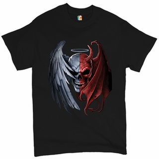 เสื้อยืดผ้าฝ้าย พิมพ์ลายหัวกะโหลก Gothic Demon Angel Skull Horror Nightmare ฮาโลวีน สําหรับผู้ชาย NGfpdd10NDogmb36Size S