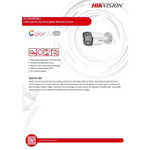 Hikvision Ip Colorvu กล้องวงจรปิด 2mp รุ่น Ds 2cd1027g0 L 28mm 8 ตัวds 7108ni Q18pmc1 3966