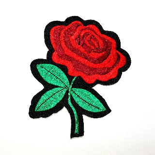 [ ตัวรีดติดเสื้อ ลาย ดอกกุหลาบบาน ดอกไม้ สีแดง Size L ] Red Rose Patch DIY WOP งานปักตกแต่ง ตัวรีด ติดเสื้อ อาร์ม น่ารัก