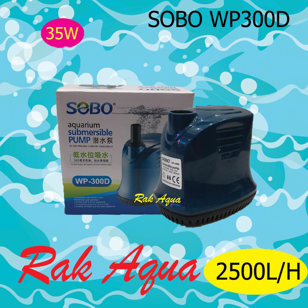 SOBO WP-300D ปั้มไดโว่ ปั้มน้ำ ปั้มแช่ ปั้มจุ่ม 2500 L/Hr  35w ขนาด 9.5x12x14 cm